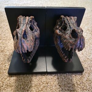 Prehistoric Dinosaur Skull Bookends - Black and Brown